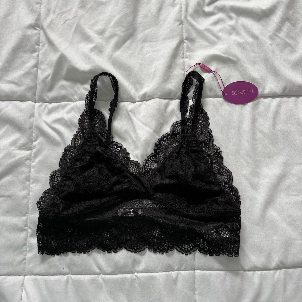 NWT Avidlove Black Floral Lace Bralette V-Neck Large Goth Grunge Dark Romantic